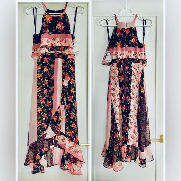 Kensie multicolor stripe floral patchwork chiffon lined midi maxi ruffle size 2 - Picture 13 of 15